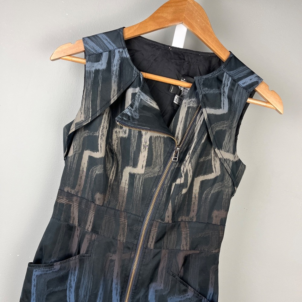 Hilton Hollis‎ Sheath Dress & Jacket Womens Size 0 Black Blue Tan Abstract